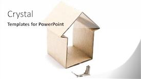  Presentation with house key - Audience pleasing theme consisting of cardboard house and key backdrop and a white colored foreground