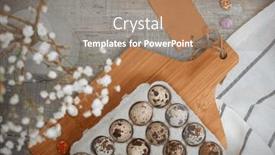  Presentation with quail - PPT theme with cardboard-packaging-of-quail-eggs background and a coral colored foreground