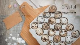  Presentation with quail - PPT theme having cardboard-packaging-of-quail-eggs background and a coral colored foreground