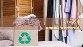 Presentation with recycling - PPT theme featuring cardboard-recycling-box-with-clothes background and a red colored foreground