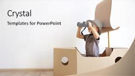  Presentation with cardboard - PPT theme featuring cardboard ship on white background and a white colored foreground