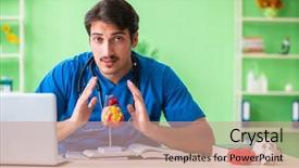  Presentation with problem statement problems and solutions - Audience pleasing PPT theme consisting of cardiac academic - doctor student explaining heart problems backdrop and a  colored foreground