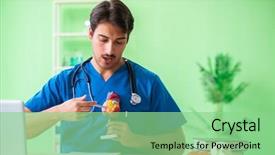  Presentation with problem statement problems and solutions - PPT theme enhanced with cardiac academic - doctor student explaining heart problems background and a  colored foreground