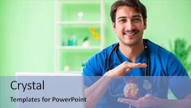  Presentation with problem statement problems and solutions - PPT theme enhanced with cardiac anatomy - doctor student explaining heart problems background and a light blue colored foreground