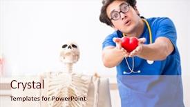  Presentation with cardiac - Colorful PPT theme enhanced with cardiac anatomy - funny doctor with skeleton backdrop and a lemonade colored foreground