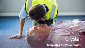  Presentation with resuscitation - Audience pleasing PPT theme consisting of cardiac arrest - female paramedic during cardiopulmonary resuscitation backdrop and a violet colored foreground