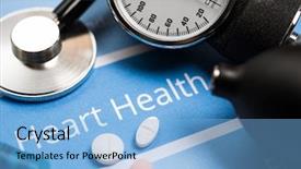  Presentation with medical heart - PPT theme consisting of cardiac arrest - heart related documents medical tools background and a light blue colored foreground