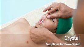  Presentation with swimming pool - Cool new slides with cardiac arrest - lifeguard assisting unconscious boy near backdrop and a coral colored foreground