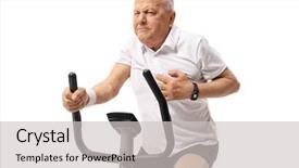  Presentation with exercise bike - Presentation featuring cardiac arrest - mature man working background and a light gray colored foreground