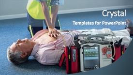  Presentation with resuscitation - Slides featuring cardiac arrest - paramedic using an external defibrillator background and a teal colored foreground