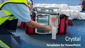  Presentation with resuscitation - Colorful PPT layouts enhanced with cardiac arrest - paramedic using an external defibrillator backdrop and a ocean colored foreground