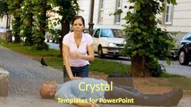  Presentation with cardiac attack - PPT theme having cardiac arrest - woman makes first aid background and a tawny brown colored foreground