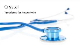  Presentation with blue - Beautiful PPT theme featuring cardiac care - blue stethoscope isolated over white backdrop and a white colored foreground