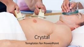  Presentation with patient care - PPT layouts consisting of cardiac care - close-up of a medical team background and a coral colored foreground