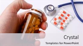  Presentation with drugs - Presentation enhanced with cardiac care - doctors stethoscope with medical drugs background and a sky blue colored foreground