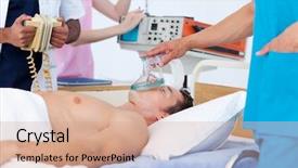  Presentation with patient care - Colorful slide deck enhanced with cardiac care - medical team resuscitating a patient backdrop and a coral colored foreground