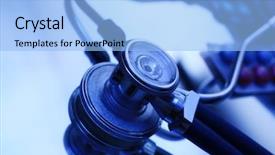  Presentation with close up garlic bulbs - Theme with cardiac care - stethoscope close up background and a light blue colored foreground