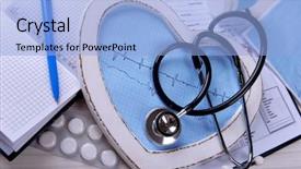  Presentation with closeup of foosball table soccer - Beautiful PPT theme featuring cardiac drug - cardiogram with stethoscope on table backdrop and a light blue colored foreground
