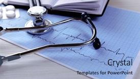  Presentation with closeup of foosball table soccer - Presentation theme consisting of cardiac drug - cardiogram with stethoscope on table background and a light blue colored foreground
