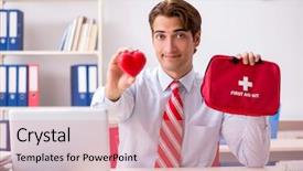  Presentation with first aid kit - Slide deck enhanced with cardiac drug - man with first aid kit background and a coral colored foreground