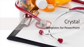  Presentation with medical clipboard - Slide set with cardiac drug - medical stethoscope with clipboard background and a light gray colored foreground
