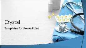  Presentation with medical equipment - Audience pleasing theme consisting of cardiac drug - stethoscope and medical equipment backdrop and a  colored foreground