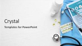  Presentation with medical equipment - PPT theme consisting of cardiac drug - stethoscope and medical equipment background and a white colored foreground