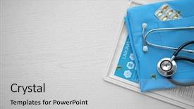  Presentation with medical equipment - Theme enhanced with cardiac drug - stethoscope and medical equipment background and a light gray colored foreground