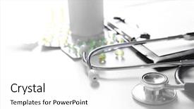  Presentation with medical equipment - PPT theme enhanced with cardiac drug - stethoscope and medical equipment background and a white colored foreground