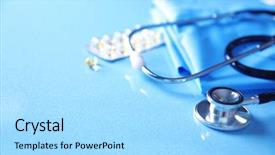  Presentation with medical equipment - Presentation theme enhanced with cardiac drug - stethoscope and medical equipment background and a  colored foreground
