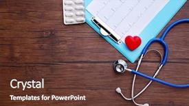  Presentation with pills - Amazing slide deck having cardiac drug - stethoscope pills and red heart backdrop and a tawny brown colored foreground