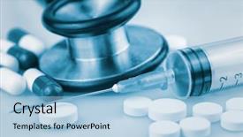  Presentation with cardiac - PPT theme consisting of cardiac drug - stethoscope pills and syringe toned background and a light blue colored foreground