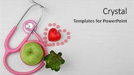  Presentation with cardiac - PPT layouts with cardiac drug - stethoscope with apple and heart background and a light gray colored foreground