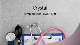  Presentation with medical equipment - Cool new theme with cardiac drug - stethoscope with medical equipment backdrop and a light gray colored foreground