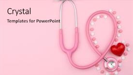  Presentation with pills - PPT theme enhanced with cardiac drug - stethoscope with pills and heart background and a  colored foreground
