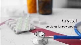  Presentation with pills - PPT layouts featuring cardiac drug - stethoscope with pills on paper background and a light gray colored foreground