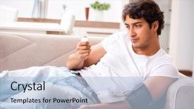  Presentation with measuring blood pressure in haitian - Colorful slides enhanced with cardiac drug - young man measuring blood pressure backdrop and a  colored foreground