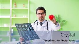  Presentation with dental radiology panoramic x ray - Colorful slide set enhanced with cardiac mri - doctor radiologist looking at x-ray backdrop and a teal colored foreground