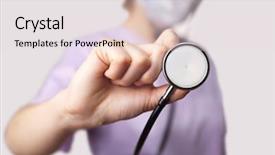  Presentation with female weightlifitng - PPT theme featuring cardiac nurse - female doctor holding stethoscope pointed background and a light gray colored foreground