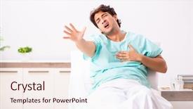  Presentation with hospital - PPT theme having cardiac rehabilitation - young handsome man staying background and a sky blue colored foreground