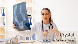  Presentation with trainee nurse sitting by female - Amazing slides having cardiac scan - young female doctor radiologist sitting backdrop and a lemonade colored foreground