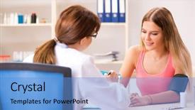  Presentation with doctor and patient medical consultation - Cool new slides with cardio meter - patient visiting doctor for consultation backdrop and a  colored foreground