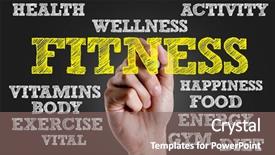  Presentation with fitness - Colorful presentation theme enhanced with cardio word cloud - hand writing the text fitness backdrop and a gray colored foreground