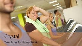  Presentation with training aspire man running - Audience pleasing slide set consisting of cardio workout - exhausted fat woman training backdrop and a coral colored foreground