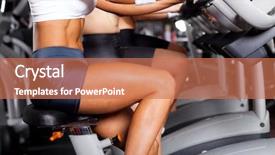  Presentation with women cycling - Presentation theme with cardio workout - group of women cycling background and a coral colored foreground