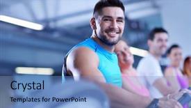  Presentation with running - Amazing slide set having cardio workout - group of young people running backdrop and a  colored foreground