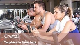  Presentation with happy kids at indoor playground - Beautiful presentation theme featuring cardio workout - happy people doing indoor biking backdrop and a  colored foreground