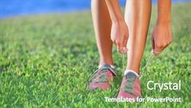  Presentation with running women shoes silhouette - PPT theme consisting of cardio workout - running shoes - closeup background and a seafoam green colored foreground