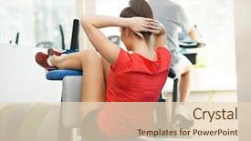  Presentation with cardio - Amazing PPT layouts having cardio workout - young woman and senior man backdrop and a  colored foreground