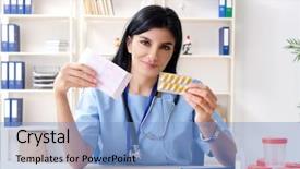  Presentation with cardiologist - Presentation theme enhanced with cardiograph - female doctor cardiologist working background and a light blue colored foreground